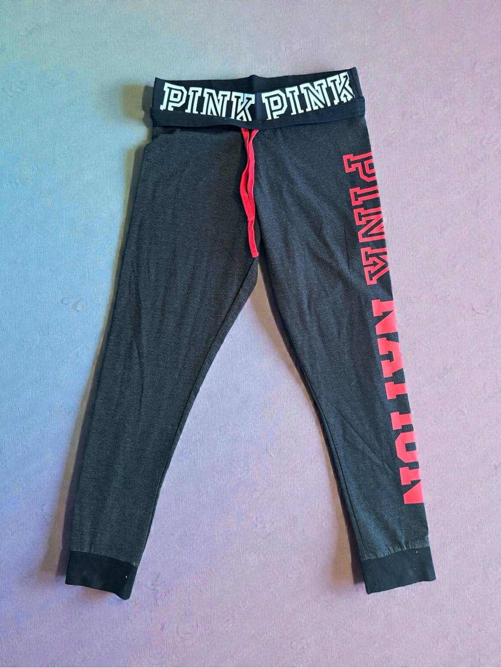 PINK Victoria's Secret Black Joggers with Pink Logo and Waistband